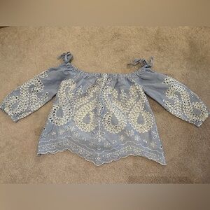 Women’s Express Blouse Eyelet Off the Shoulder Striped 3/4 Sleeve Lined size M